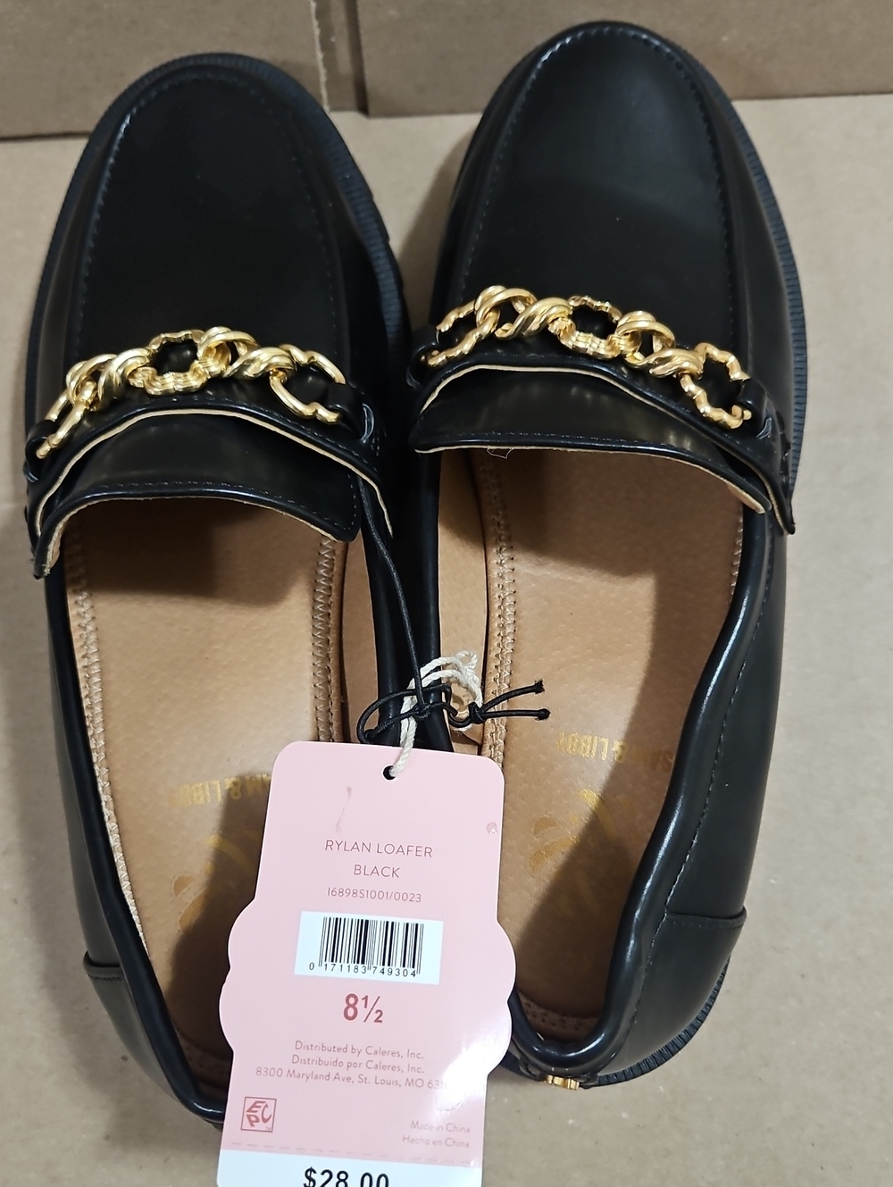 Sam & Libby Black Loafers with Gold Chain Accent